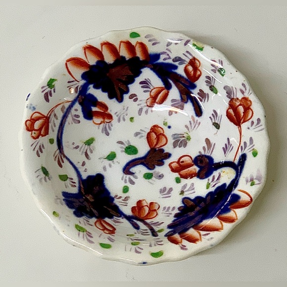 19th Century Vtg Gaudy Welsh Grape Pattern Miniature Hand Painted Scalloped Bowl - Picture 5 of 11